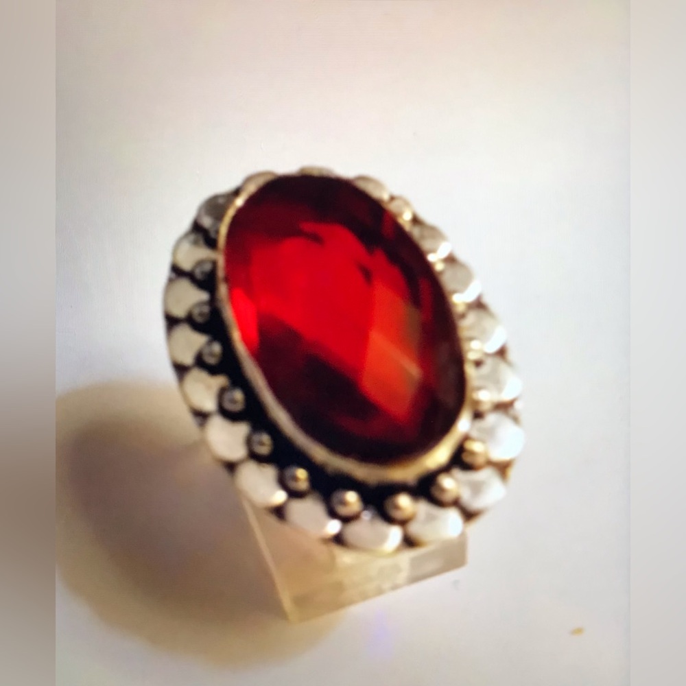 Garnet Stamped 925 Sterling Silver Ring